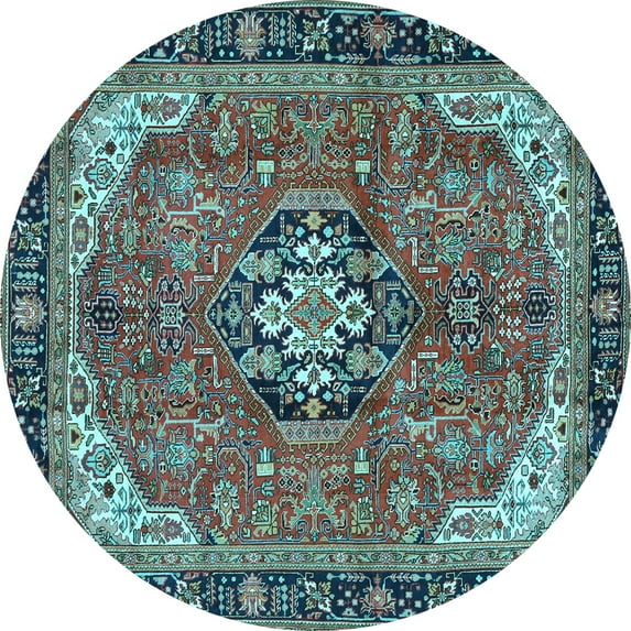 Ahgly Company Indoor Round Medallion Light Blue Traditional Area Rugs, 4' Round