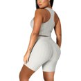 thumbnail image 3 of Women's Two Piece Casual Workout Sets Athletic Solid Color Summer Yoga Outfit 2 Piece Racerback Crop Top And High Waist Biker Shorts Tight Fit Gym Wear For Fitness Running, 3 of 8