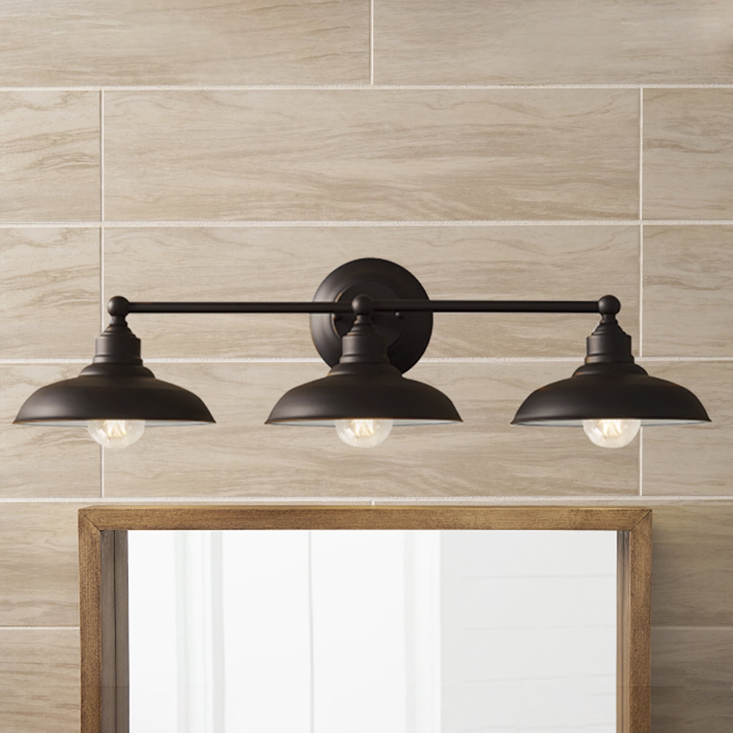 Better Homes & Gardens 3-Light Bronze Dimmable Electric Mordern Vanity Lights with Painted Glass