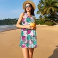 thumbnail image 3 of Naloa Tropical Leaves Print Women's Summer Spring Casual Beach Sundress,Vacation Sleeveless Tank Crewneck Loose Dresses, 3 of 7