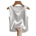 thumbnail image 5 of Tank Tops for Women Crew Neck Pearl Decor Satin Sleeveless Going Out Tops, 5 of 6