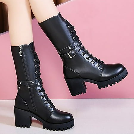 

WZJuhiie Spicy Girl PU Party Fashion Knee High Thick Heel Boots High Heels Over Knee Pleated Suede Long Boots Features: