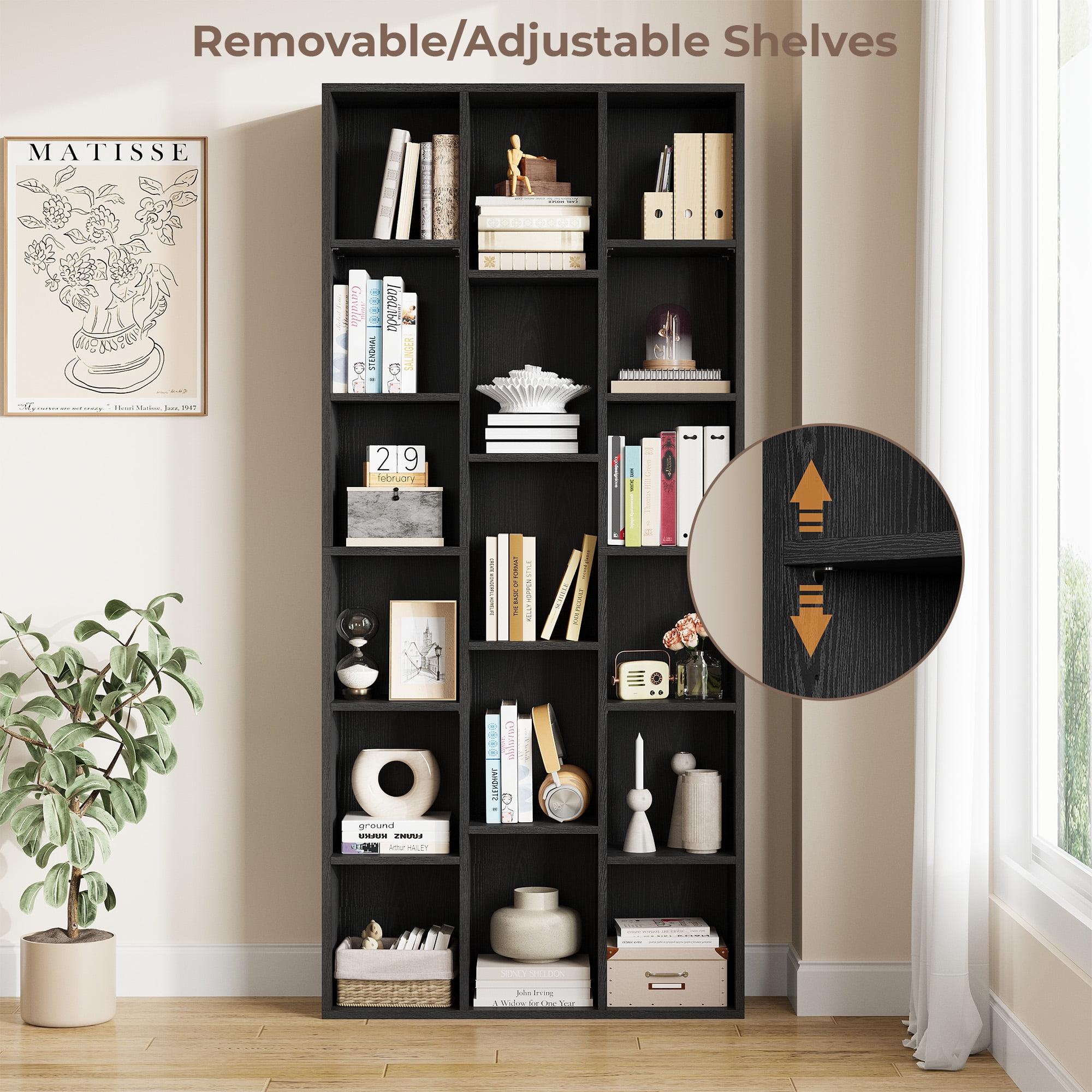 IRONCK 71" Tall Bookcase, 31.5" Wide Bookshelf, Cube Storage Organizer with Adjustable Shelf for Home Office, Black