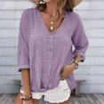 thumbnail image 4 of Camisa Superior Blusa de mujer Camisa suelta con cuello en V Camisas de verano Blusa de manga larga con un solo pecho Kuymtek Púrpura Xxl para Mujer, 4 of 7
