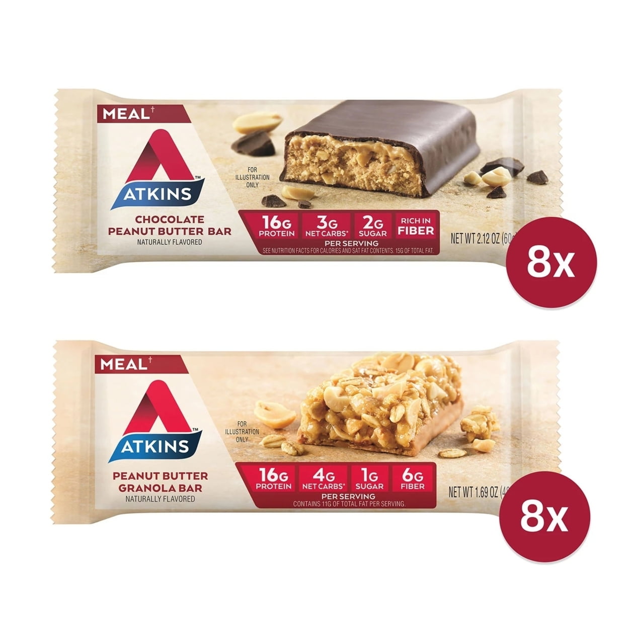 Atkins Chocolate Peanut Butter & Granola Meal Bars Variety Pack (16 Count)