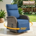 thumbnail image 3 of POCASSY Outdoor Swivel Recliner Chairs Set of 2 with Side Table, Brown Wicker Recliner Patio Swivel Chair with Adjustable Reclining Back and Lifting Footrest for Pool Porch Deck, Blue Cushion, 3 of 11