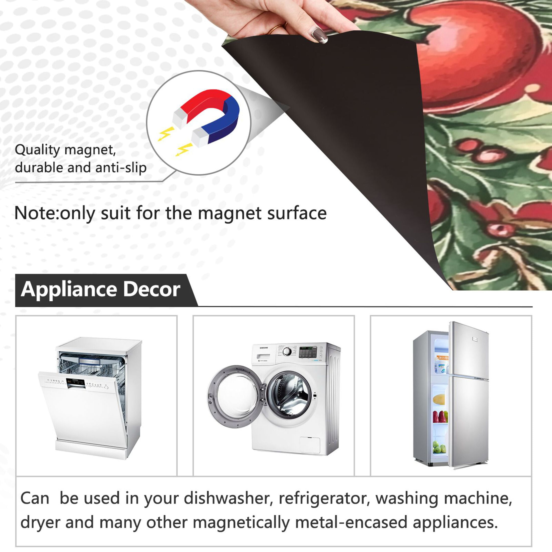 Dishwasher Magnetic Refrigerator Magnet Cover Sticker Home Decorative 23"x26" Christmas Leaves Merry Christmas