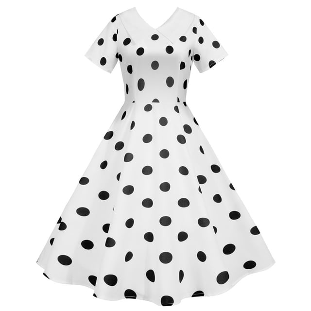 TIMIFIS Robe à Manches Courtes pour Femmes, Style Rétro Vintage des Années 1950, Robe de Cocktail Évasée, Robe à Pois Audrey, Robe d'Été Décontractée, Robe Trapèze, Robe de Travail, Robes d'Invitée de Mariage, Été