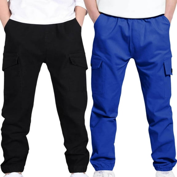 Sentuca 2PC Boys Pants with Pockets Cargo Pants School Uniform Casual Outdoor Sports Trousers for Kids Clothes