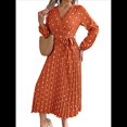 thumbnail image 1 of Vestido Plisado de Larga con Cuello en V y Lunares para Mujer, Informal, Holgado y con Cinturón Color Naranja L, 1 of 10