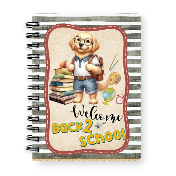 Welcome Golden Retriever Back to School Vintage Retro Spiral Bound Journal Goldens Dog Lover Gifts Idea 5x7in Spiral Notebook - 02012