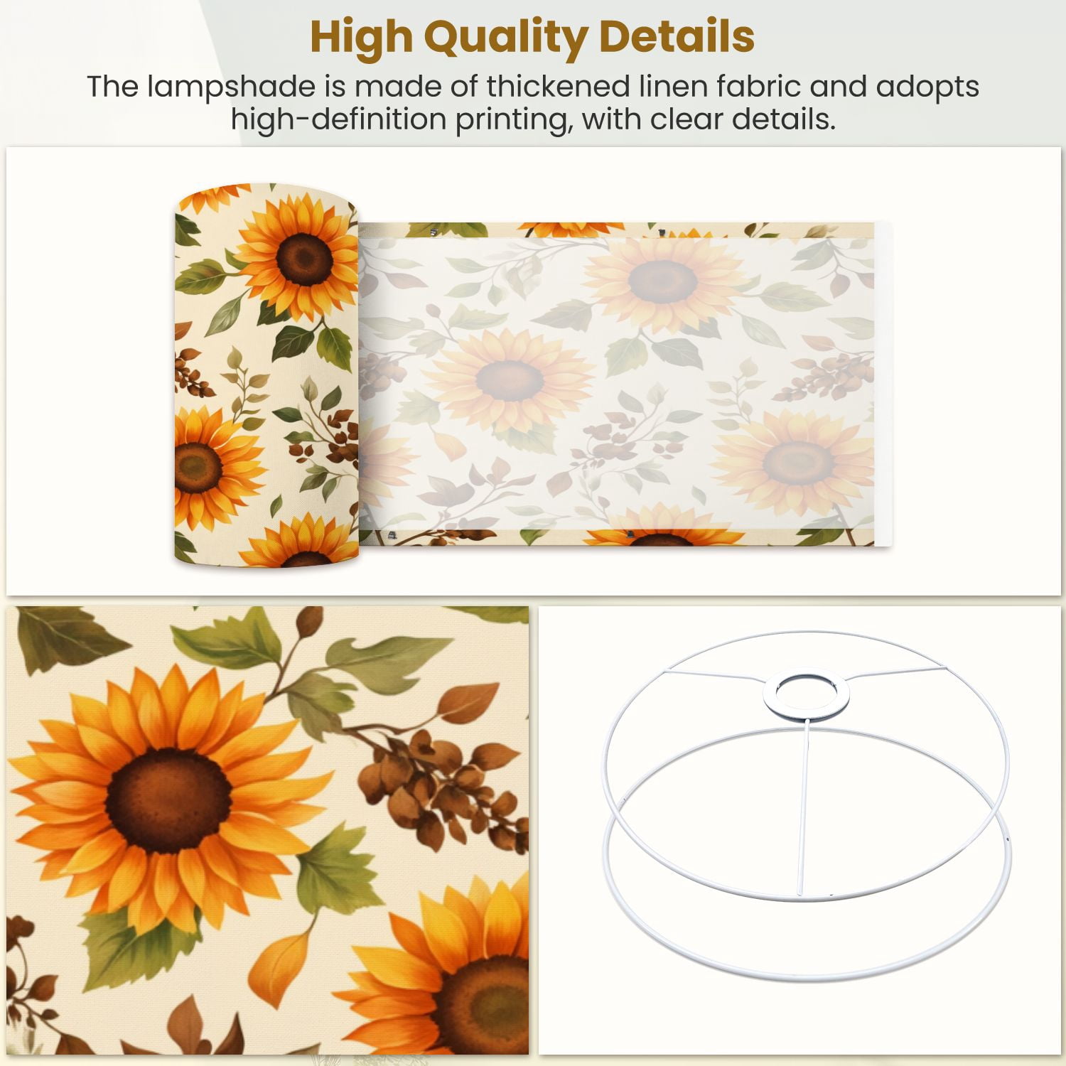 Lampshades 2 Pack Bright Sunflower Yellow Orange Petals Green Leaves 13"x13"x10" Light Shade for Table Lamps Floor Lamp Shades Lampshade Replacement Easy Assembly