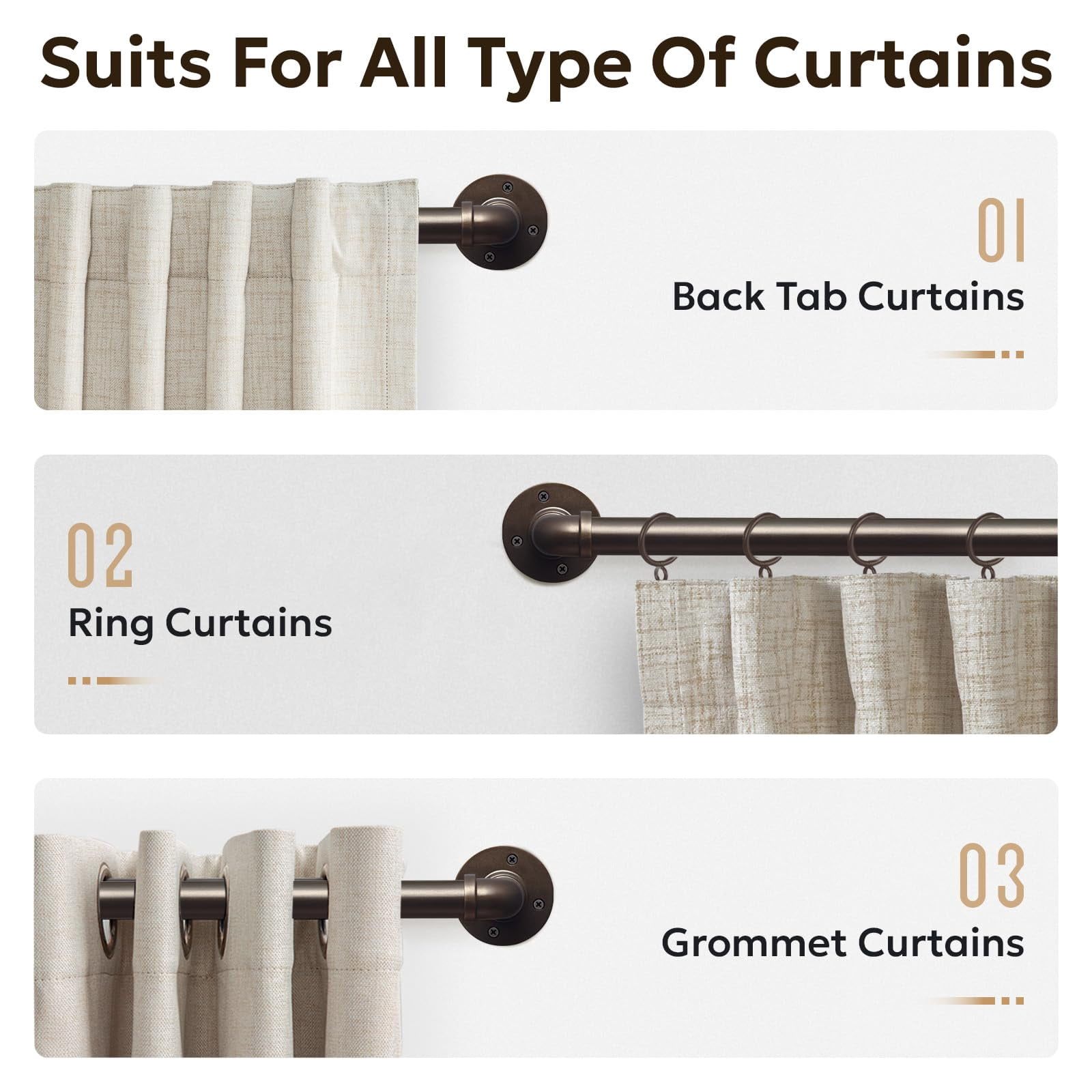 Curtain Rods For Windows 32 To 48  1 Inch Industrial Wrap Around Antique Bronze Rod Indoor/outdoor Room Divider Adjustable Drapery Pole 32"-48"