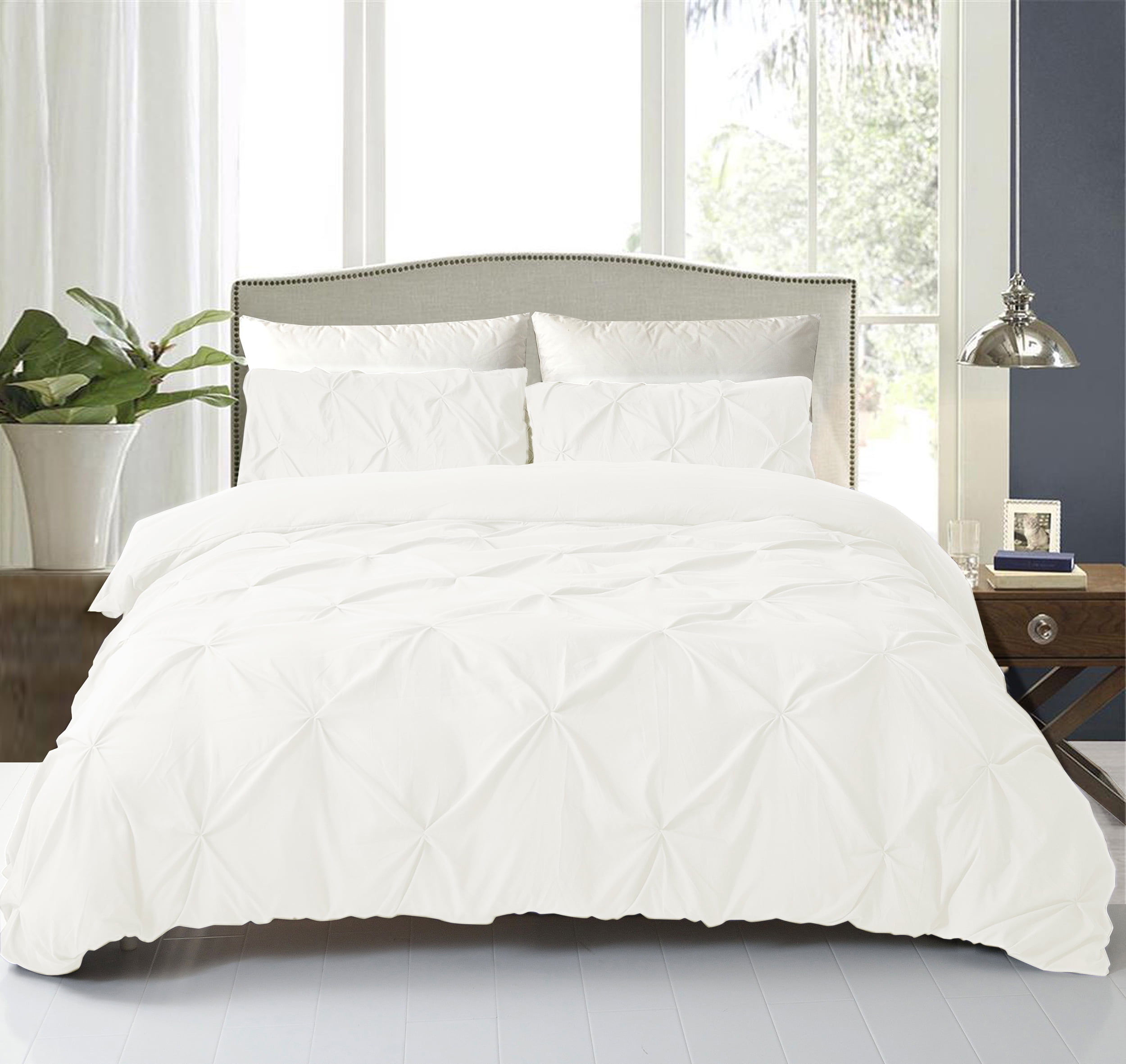 Luxurious 7 Piece Pintuck  Pleated Bedding White comforter set. 