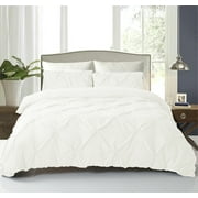 NC Home Fashions 3-Pieces Pinch Pleated Duvet Set Cover, Queen- with Zipper & Corner Ties-USE for Comforter/Quilt/Blanket-Luxurious, Hypoallergenic Pintuck Decorative (Queen, White)