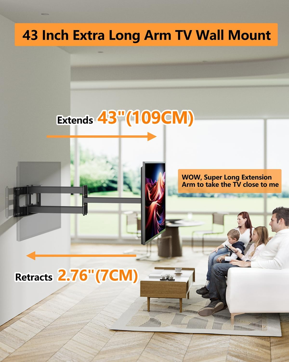 FORGING MOUNT Heavy Duty Long Arm TV Wall Mount with 43" Dual Articulating Arms for Most 50-90 Inch Screens, Full Motion TV Wall Mount Holds 198lbs, 16” 18'' 24” Studs VESA 600x400mm