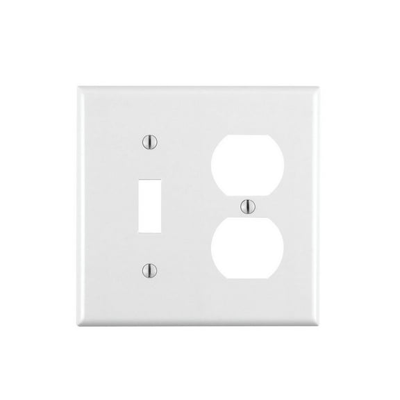 Leviton Toggle Switch and Duplex Outlet Wall Plate 88005 - 2 Gang Plastic - White