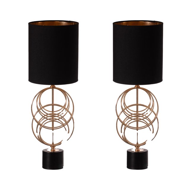 Designer Table Lamp, 26 Inch Decorative Metal Table Lamp with Gold Circular Stand and Black Cotton Lampshade, Unique Lamp for Home Decor Living Room or Bedroom