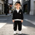 thumbnail image 2 of Baby Boy Fall Winter Clothes Toddler Kids Solid Outfits Long Sleeve Sweatshirt Tops + Joggers Pants Set Black,18-24 Months, 2 of 7