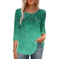 thumbnail image 6 of SOOMLON 3/4 Sleeve Blouses for Women Petite Tunic Cotton Pleated Tops Casual Round Neck Shirts Funny Floral Graphic T Shirts 2025 Trendy Spring Summer Ladies Tops Loose Fit Outfits Pullover Green M, 6 of 9