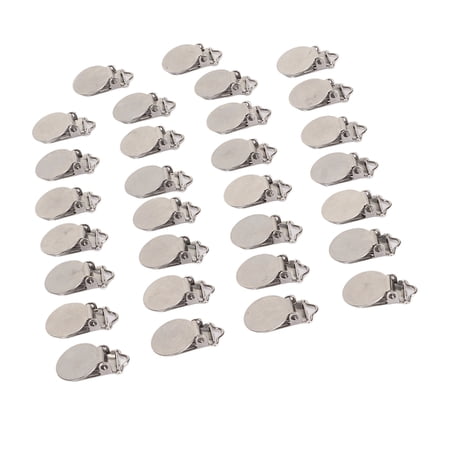 30pcs Metal Round Pacifier Clips for Toddler Rust Prevention Electroplated Stainless Steel Suspender Teething