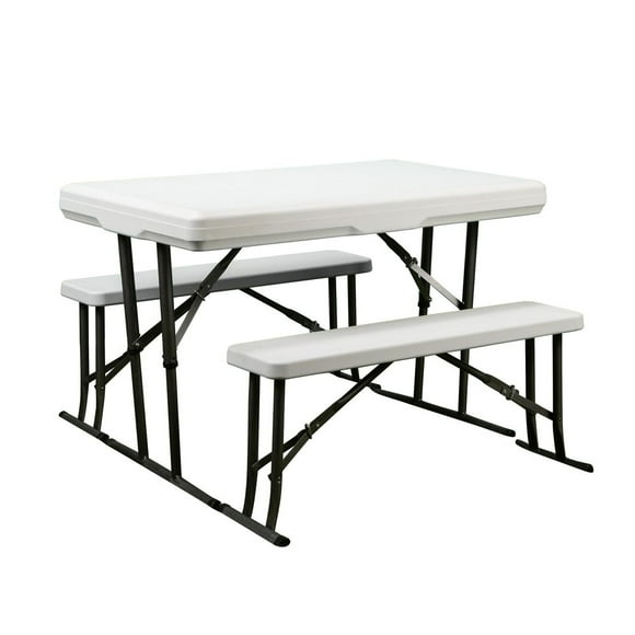 Faulkner Table 69863 Table de Pique-Nique et Bancs Gigognes; Pliant; Blanc; Polyéthylène; Résistant aux Intempéries/protection UV/résistant aux Taches; avec 1 Table et 2 Bancs