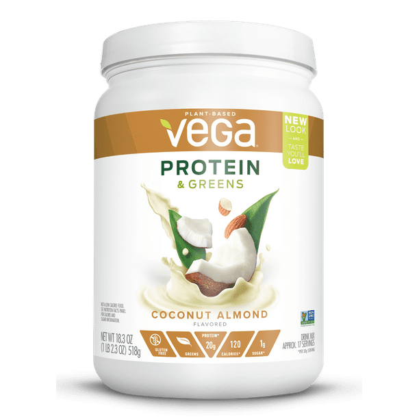 Vega Plant Protein & Greens Powder, Coconut Almond, 20g Protein, 1.1 Lb ...