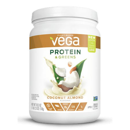 Vega Plant Protein & Greens Powder, Coconut Almond, 20g Protein, 1.1 (Best Light Protein Powder)