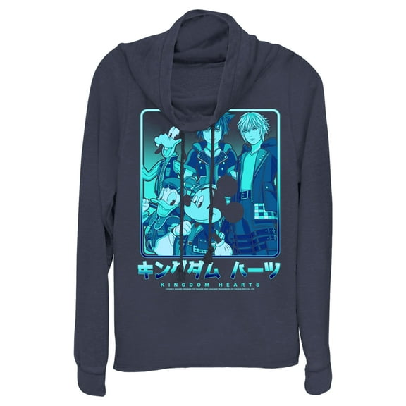 Junior's Kingdom Hearts 3 Heroes In a Box Cowl Neck Sweatshirt Navy Blue Large