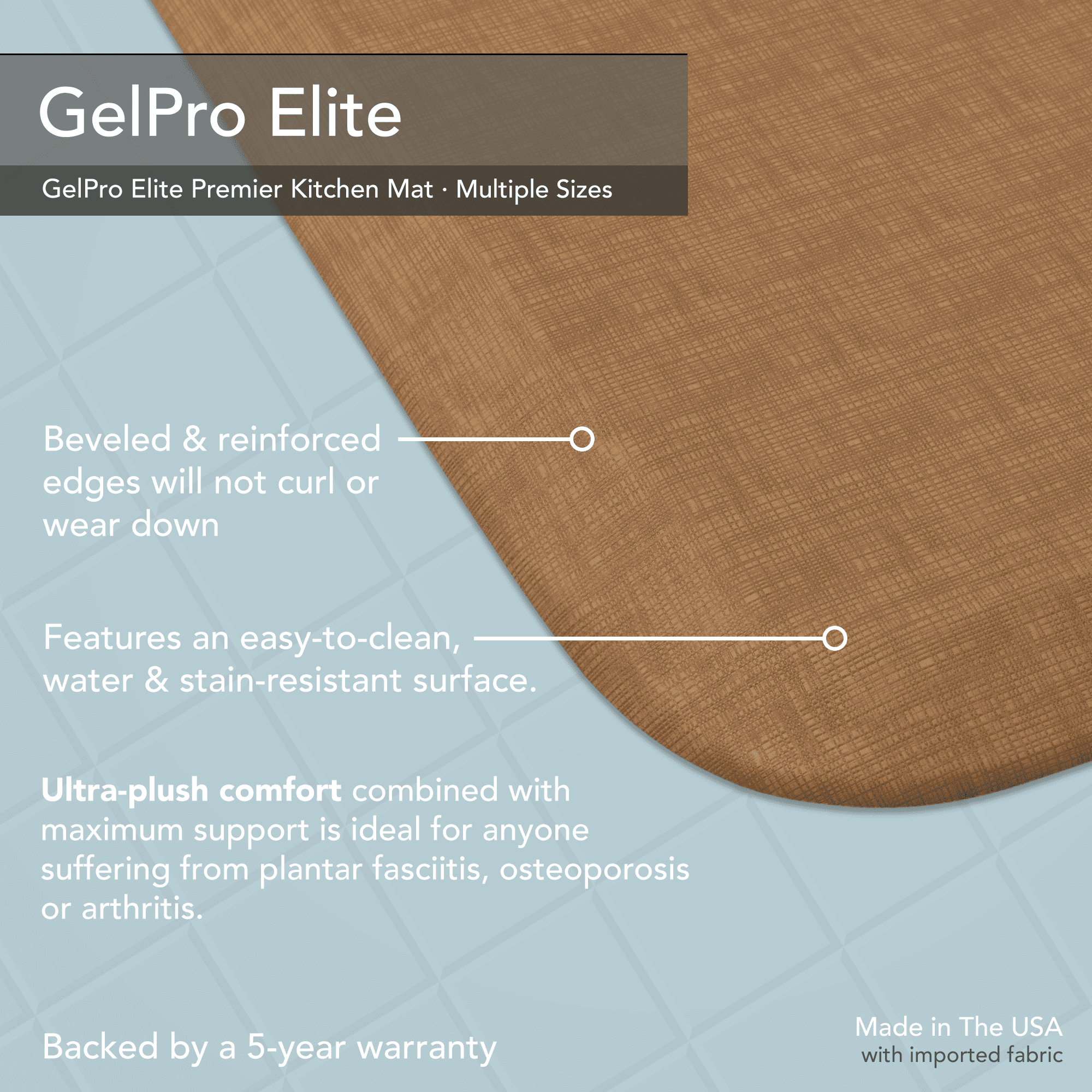 GelPro Elite Anti-Fatigue Kitchen Comfort Floor Mat - 20x36" - Linen Khaki