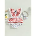 thumbnail image 4 of Hirigin Infant Baby Girl 4th of July Outfit American Flag Romper 3 6 12 18 Months Ruffle Sleeve Backless Bodysuit Jumpsuit with Headband Set, 4 of 8