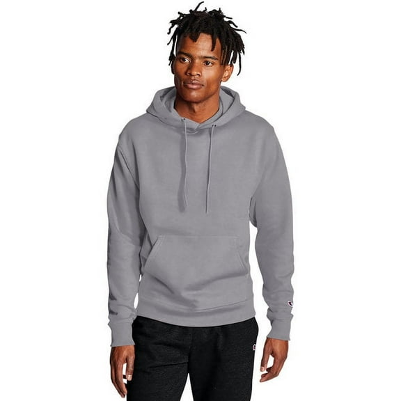 Champion Mens Powerblend Hooded Sweatshirt, 2XL, Stone Grey