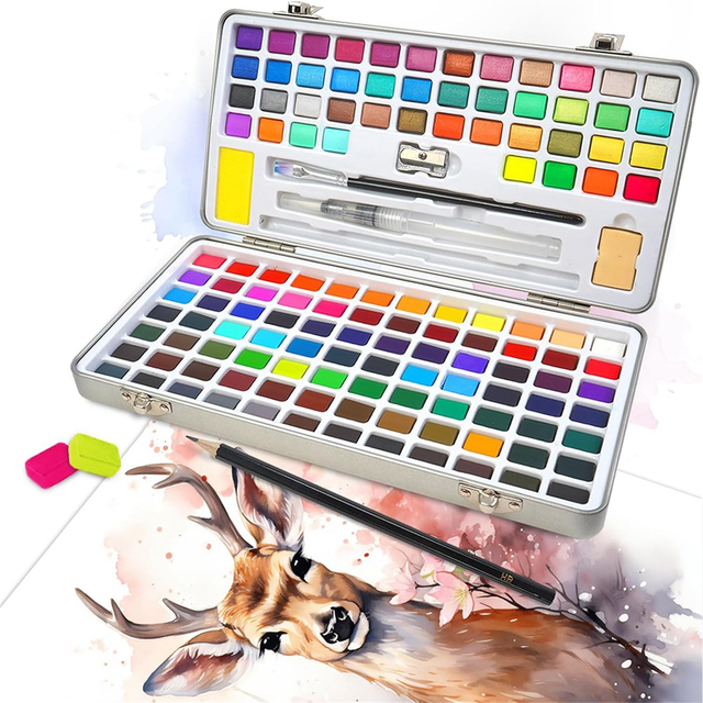Watercolor Paint Set, 128 Colors Paint with Water Brush Pens and Drawing Pencil - Perfect for Painting, Drawing
