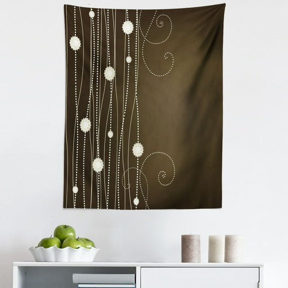 Chocolate Tapestry, Abstract Flowers with Dotted Lines Vintage Inspirations in Romantic Composition, Fabric Wall Hanging Decor for Bedroom Living Room Dorm, 5 Sizes, Beige Brown, by Ambesonne