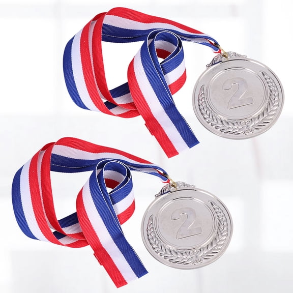 Masteelf 2pcs Metal Award Medals with Neck Ribbon Wheats Winner Medal for Sports Games Competition (Silver, the Second Prize)