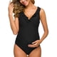 thumbnail image 5 of One Piece Maternity Swimsuits Ruffle Flounce Swimwear Falbala Monokini Deep V Neck Bathing Suits Black (3XL WD.WDQZL ropa, 5 of 7