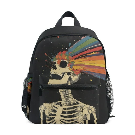 FORMRS School Backpack with Front Zippered Pocket 12" Student Travel Daypack, Black Skeleton