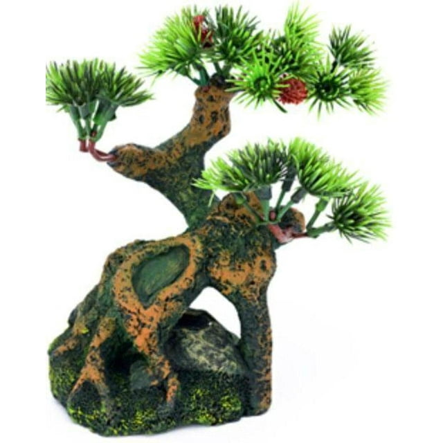 Penn-PLAX Deco-Replicas Bonsai Tree on Rocks Decoración de acuario - Seguro para peceras de agua dulce y salada - 6 alturas
