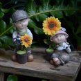 thumbnail image 4 of Estatua de jardín de niño y niña, figura en miniatura para patio, decoración de jardín, linda estatua de resina para jardín, para el hogar, balcón, Rosa, 4 of 8