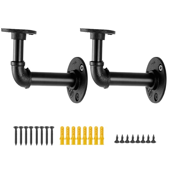 Industrial Pipe Shelf Brackets,Floating Shelf Bracket Iron L for 8 10 12 14 inches Board - 2 Pcs