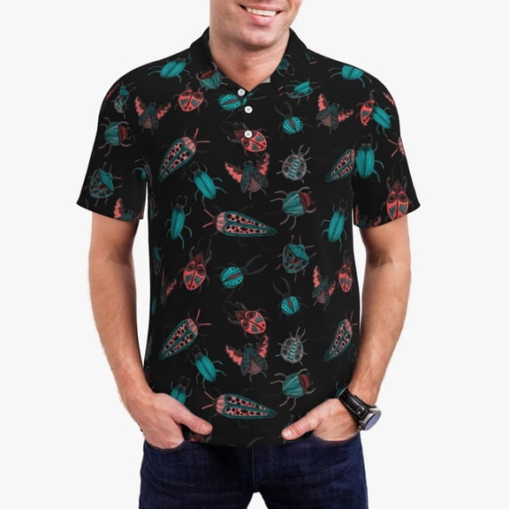 Vsdgher Colorful Insect Polo Shirts for Men, Men's Short Sleeve Stretch Polo Shirt, Shirts for Men-