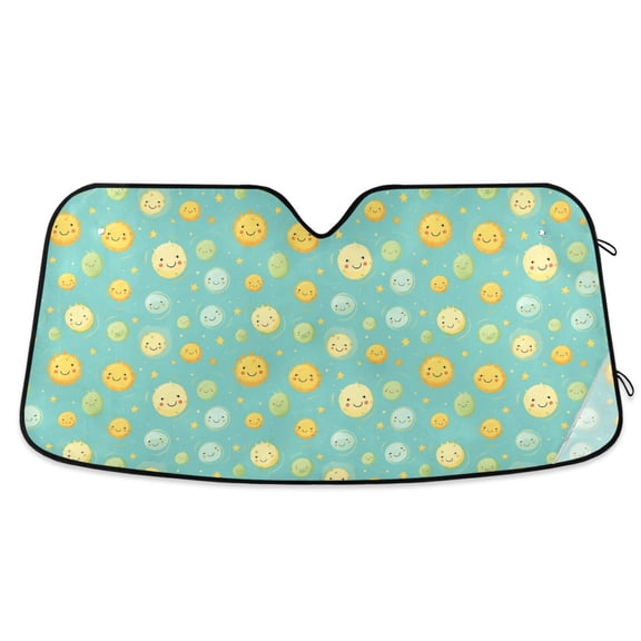 Happy Cartoon Sun Car Windshield Sun Shade Foldable Car Front Window Visor Heat and UV Protection 53x23.5