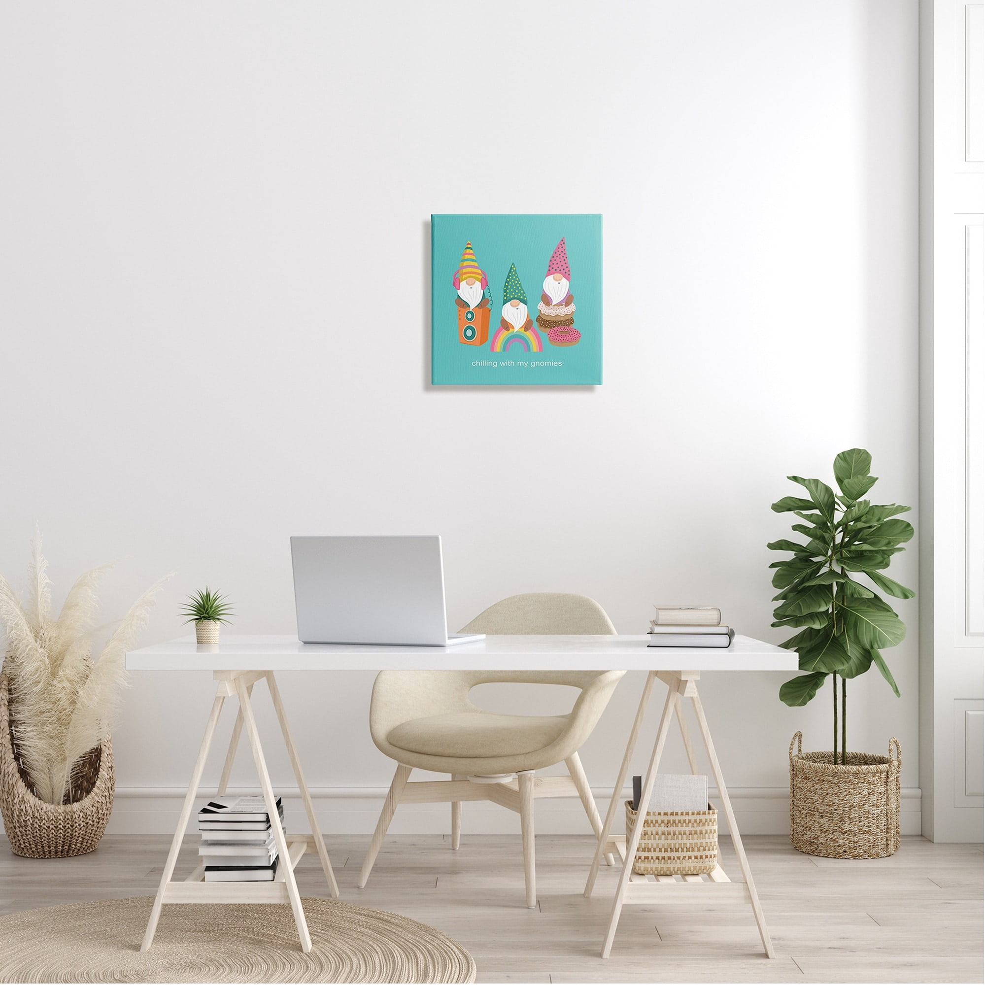 Stupell Industries Whimsical Chilling With Gnomies Phrase Patterned Teal Design Canvas Wall Art, 17 x 17, Design by Lisa Perry Whitebutton
