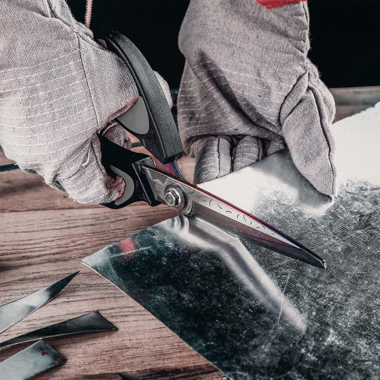 Heavy Duty Industrial Scissors: 10" Utility Stainless Steel All Purpose Titanium Coating Forged Shop Shears For Household Pruning  Gardening Construction Black & Grey