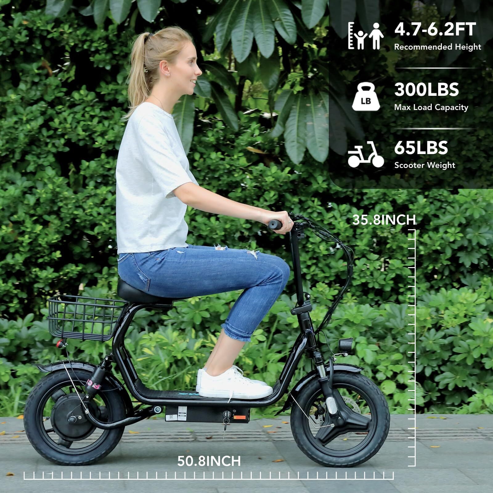 Caroma Folding 20 mph Adults Electric Scooter with Seat, Alloy Steel Black, 65 lbs