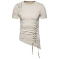 thumbnail image 2 of Tops for Men Tshirt Short Sleeve Slim Fit Asymmetrical Vintage Drawstring Lace Up Shirts, 2 of 4