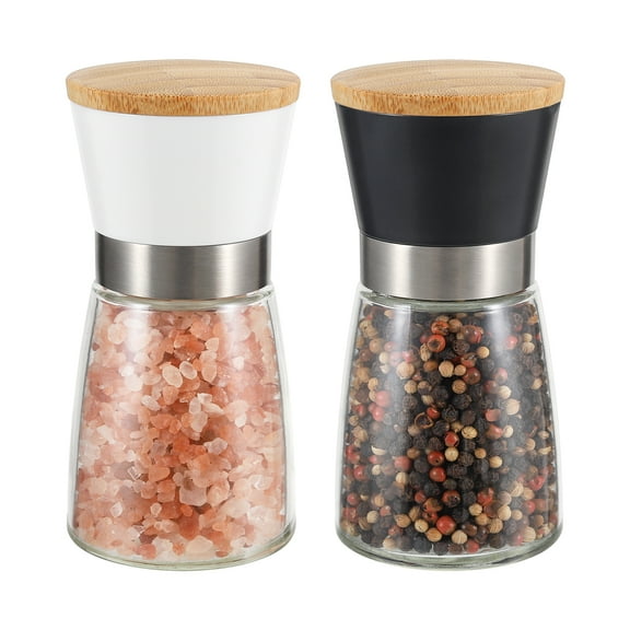 Vucchini Salt and Pepper Grinder Set of 2 - Adjustable Ceramic Himalayan Salt and Pepper Mill - Black and White
