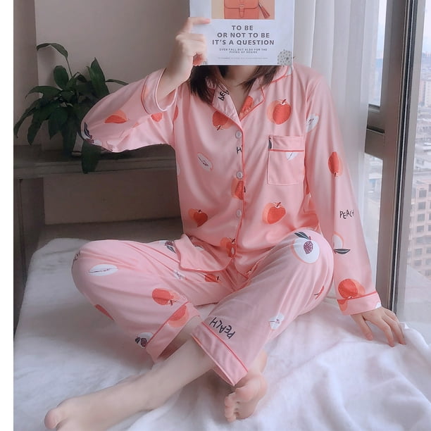 Lisingtool Pajamas for Women Set Ladies' Spring And Summer Solid