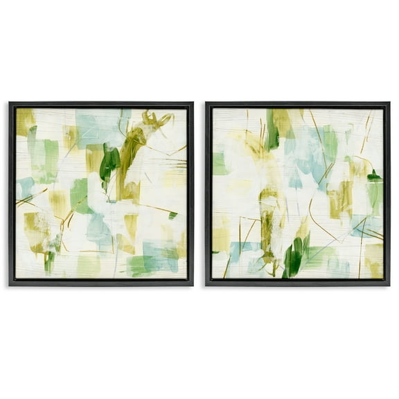 Stupell Industries Abstract Chaotic Patterns Abstract Painting Black Floater Framed Canvas Art Print Wall Art, 18 x 18, Set of 2
