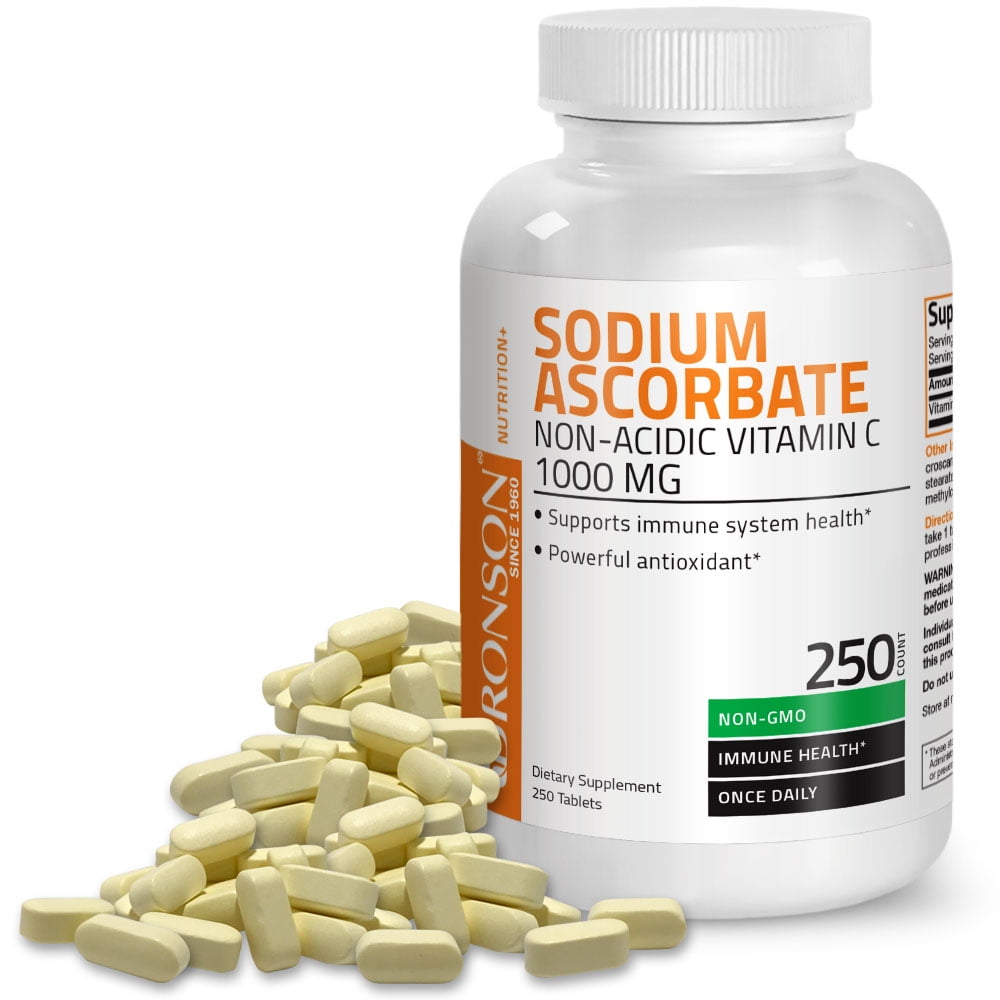 Bronson Sodium Ascorbate Non Acidic Vitamin C 1000mg, 250 Tablets
